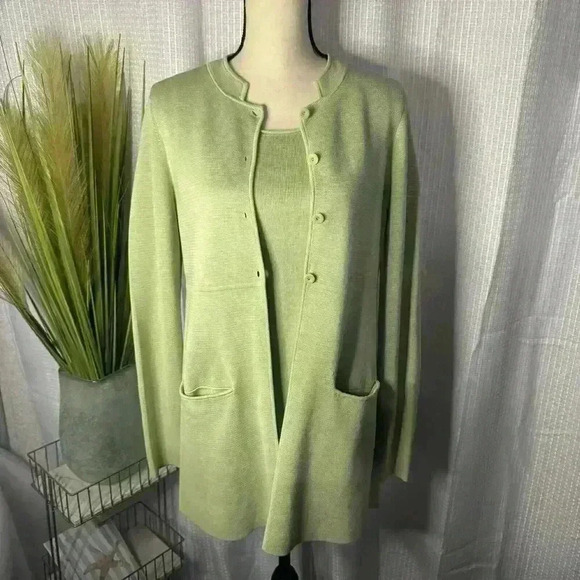 Eileen Fisher Women’s S/M Green Tunic 2PC Jacket & Tank Silk & Cotton Blend - Picture 1 of 11